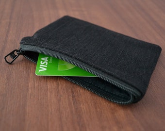 upcycled denim credit card holder, tiny eco-friendly coin purse, zero waste vegan zipper pouch, minimalist cash bag, sustainable wallet