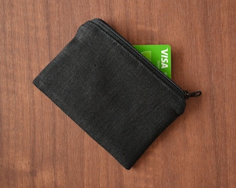linen credit card holder, tiny zipper pouch, zero waste vegan coin purse, sustainable minimalist change bag, eco friendly simple wallet