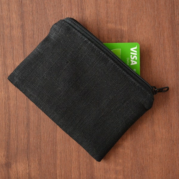 porte-cartes de crédit en lin, petite pochette à fermeture éclair, porte-monnaie végétalien zéro déchet, sac à langer minimaliste durable, portefeuille simple respectueux de l'environnement