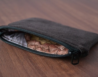 upcycled corduroy credit card holder, tiny brown zipper pouch wallet, eco-friendly zero waste vegan coin purse, sustainable change bag