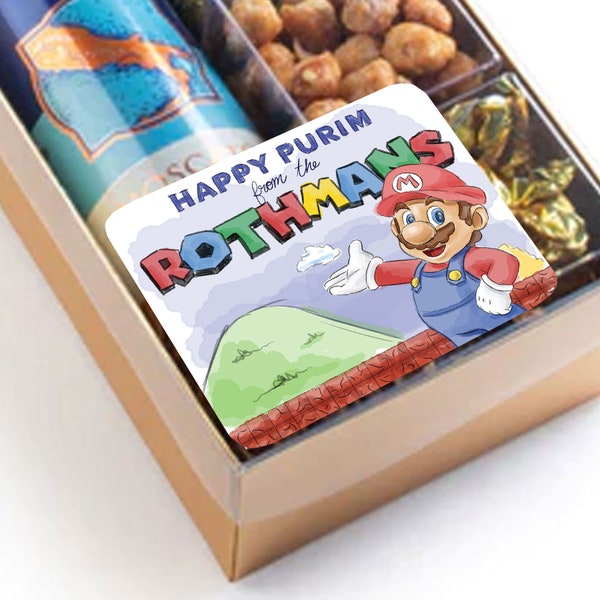 Purim Sticker Labels, Super Mario Theme, Artistically Customized