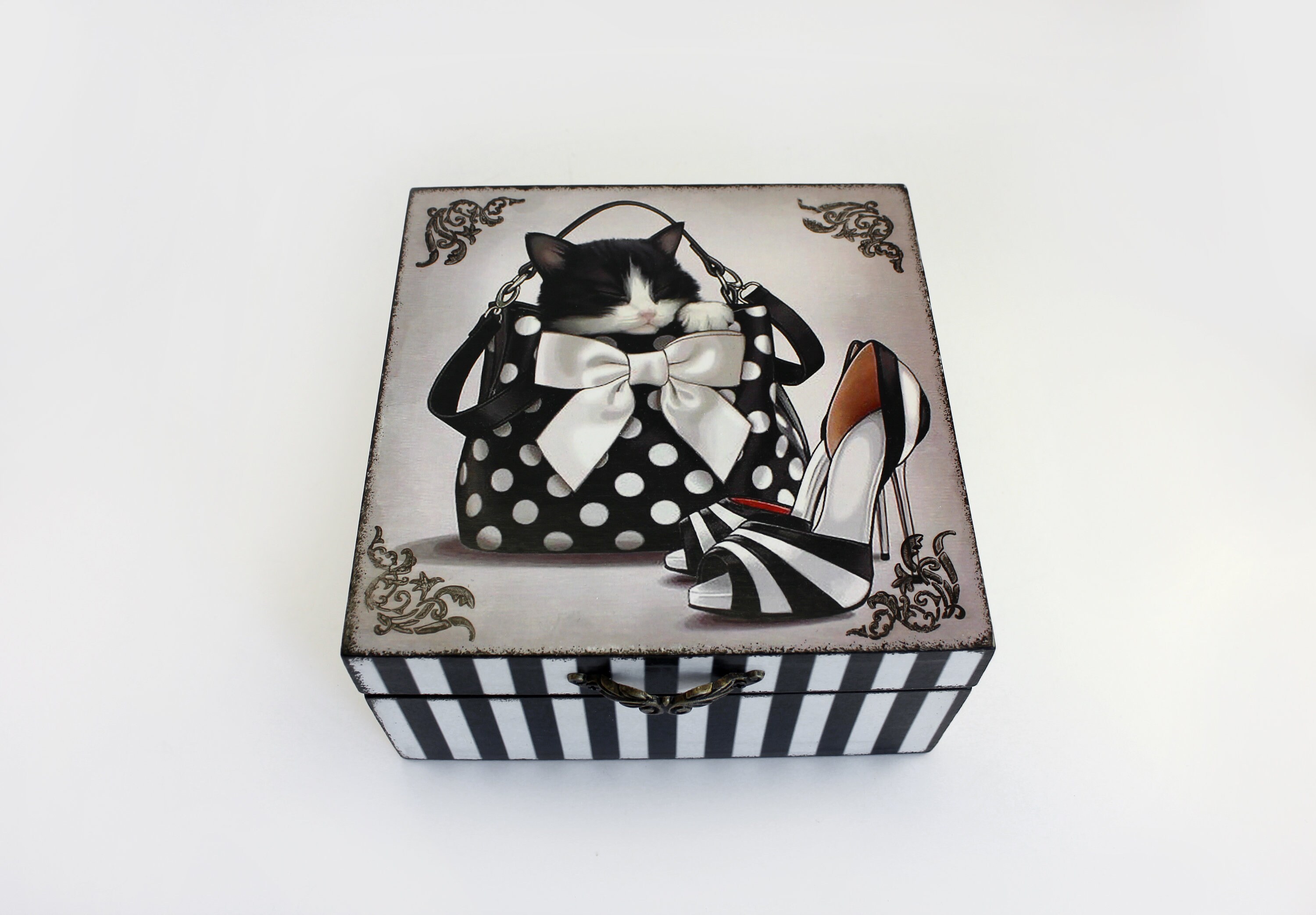 Wooden box Cat Home decor Decorative Box Vintage Box Storage Etsy