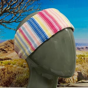 Headband/hairband, knitted from cotton, striped/beach