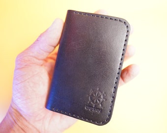 Minimalist Hand Stitched Bifold Leather Wallet. Premium Italian Leather Wallet For Men. Black Leather Handmade Wallet.