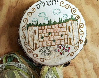 Tambourine Jerusalem Kotel, Judaica Wedding Gift, Jewish Tambourine, Timbrel