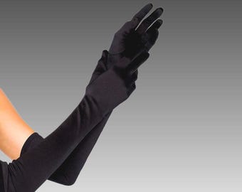 Guantes largos de terciopelo negro, largos hasta el codo, 21 pulgadas, elásticos, elegantes y lujosos cristales + PULSERA DE DIAMANTES DE IMITACIÓN GRATIS