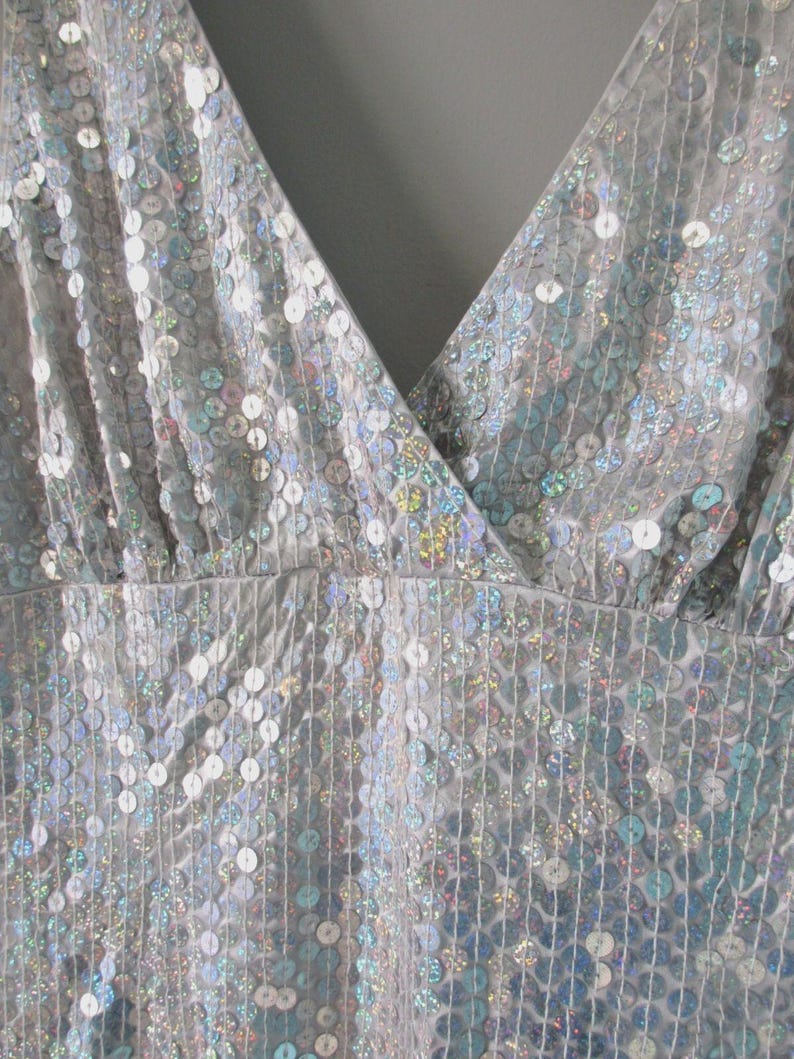 Vestido de noche Adrianna Papell para mujer, talla 12, con lentejuelas, corte sirena, iridiscente, estilo vintage de los 90, ideal para bodas. imagen 10