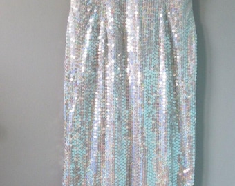 Adrianna Papell Evening Gown Women's 12 Sequin Dress Mermaid Iridescent Wedding Vintage 90s Glam