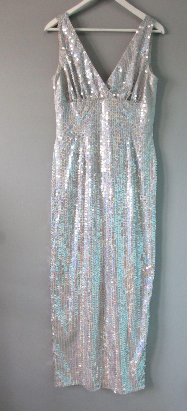 Vestido de noche Adrianna Papell para mujer, talla 12, con lentejuelas, corte sirena, iridiscente, estilo vintage de los 90, ideal para bodas. imagen 3