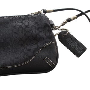 Vintage Coach Signature C Wristlet Wallet Black Leather Trim Dainty Pouch 1990s Y2K Glam