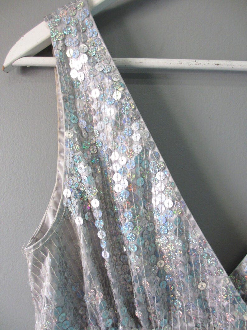 Vestido de noche Adrianna Papell para mujer, talla 12, con lentejuelas, corte sirena, iridiscente, estilo vintage de los 90, ideal para bodas. imagen 7
