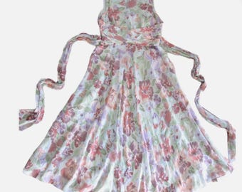 Vintage 90s Adrianna Papell Silk Maxi Dress: Floral Sleeveless Party Gown