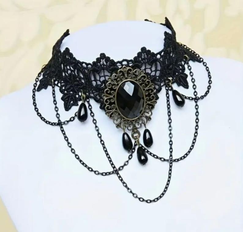 Black Gothic Lace Choker Necklace Victorian Boho Cottagecore Romantic ...