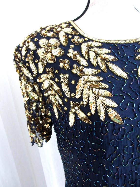 navy and gold sequin dress Navy And Gold Sequined Short Dress