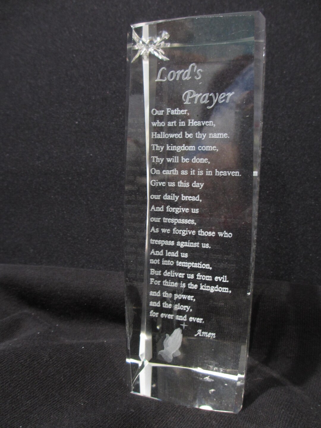Glass Paperweights Scripture Clear Glass Lord’s Prayer Figurine Heavy 6