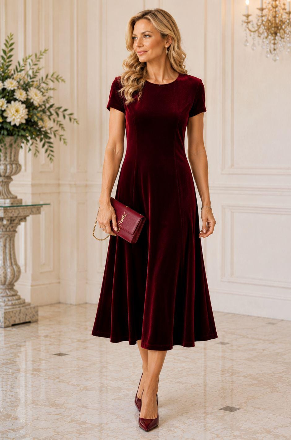 Red Velvet Dress Women