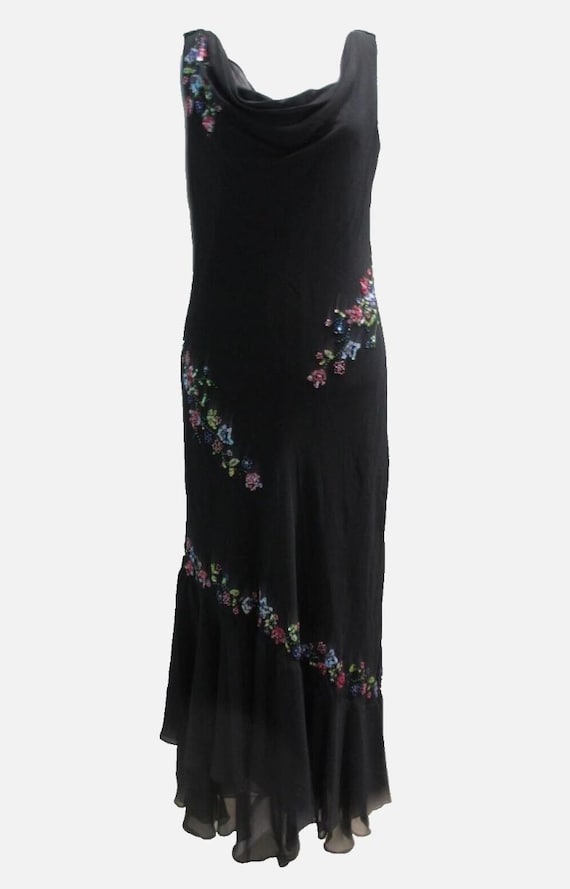 Vintage Y2K 90s Alex Evenings Slip Floral Sequin Dress Fairy Gown Maxi  Black Chiffon Drape Neck Whimsigoth Feminine Embellishments Size 8 - Etsy  Israel