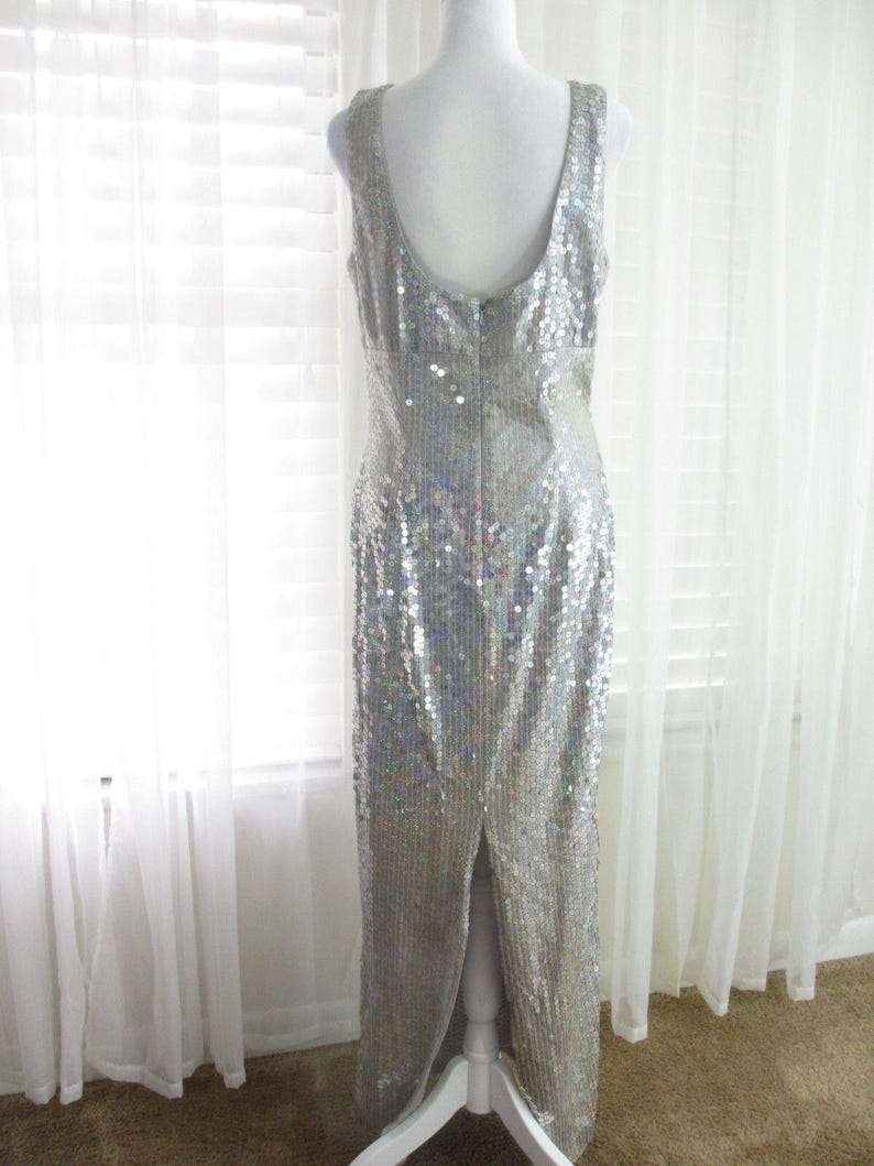 Vestido de noche Adrianna Papell para mujer, talla 12, con lentejuelas, corte sirena, iridiscente, estilo vintage de los 90, ideal para bodas. imagen 11