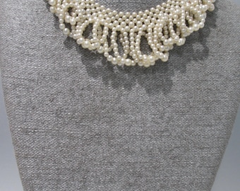 Naszyjnik z pereł w stylu vintage z lat 50. XX wieku, choker z pereł syntetycznych, regulowana obroża, biżuteria ślubna z połowy XX wieku