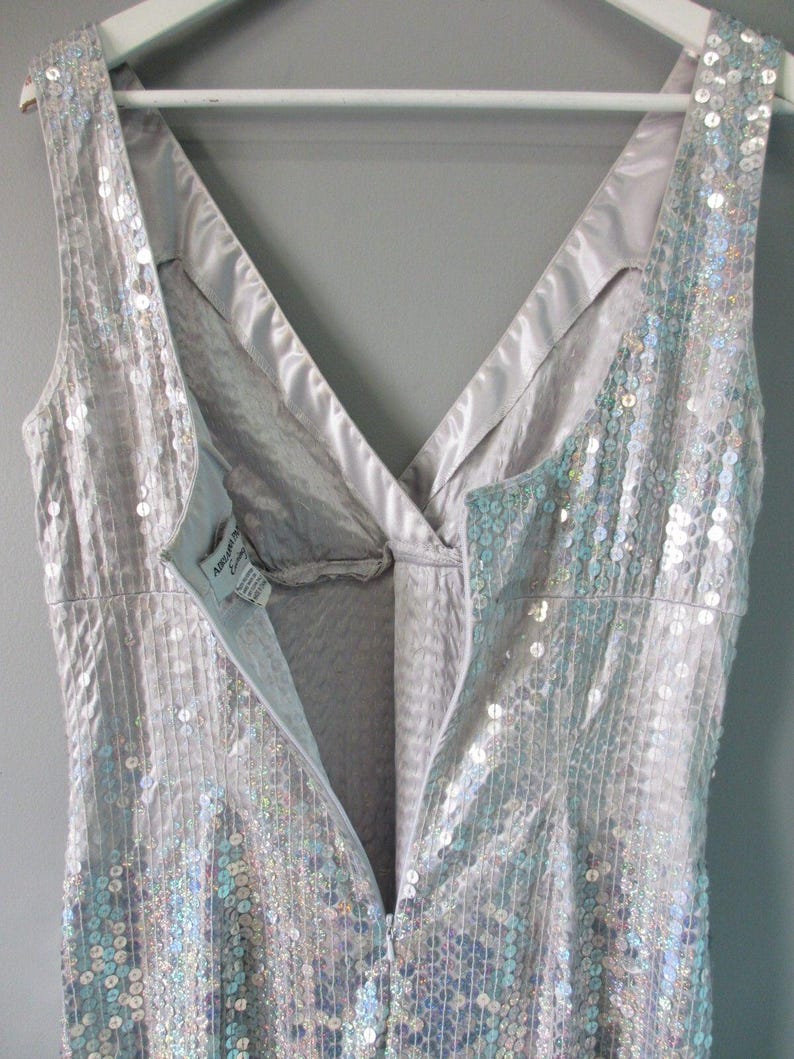 Vestido de noche Adrianna Papell para mujer, talla 12, con lentejuelas, corte sirena, iridiscente, estilo vintage de los 90, ideal para bodas. imagen 6