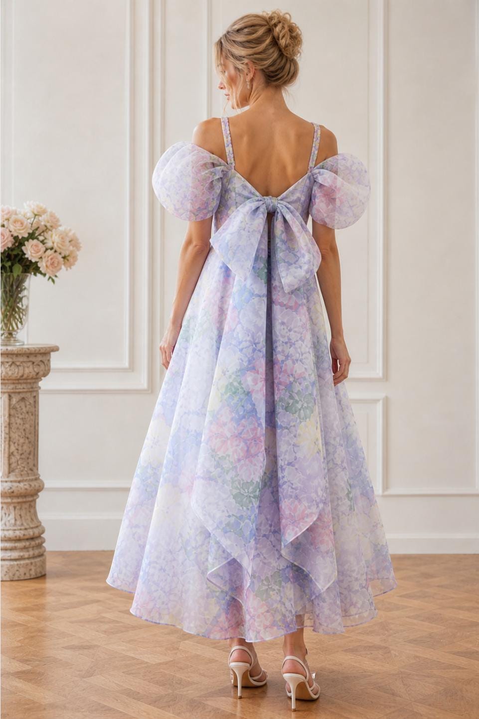 open lace back dress Lilac 3D Floral Tea Length Party Dress – Ohmollydress main image 1