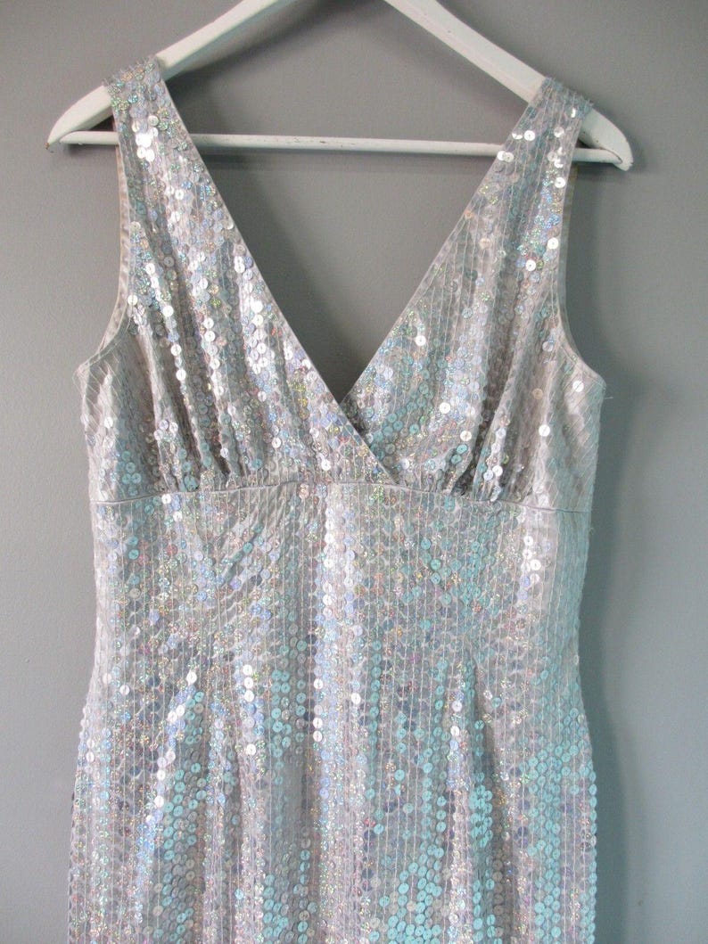 Vestido de noche Adrianna Papell para mujer, talla 12, con lentejuelas, corte sirena, iridiscente, estilo vintage de los 90, ideal para bodas. imagen 2