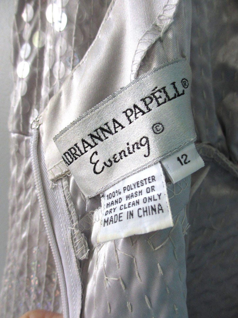 Vestido de noche Adrianna Papell para mujer, talla 12, con lentejuelas, corte sirena, iridiscente, estilo vintage de los 90, ideal para bodas. imagen 5