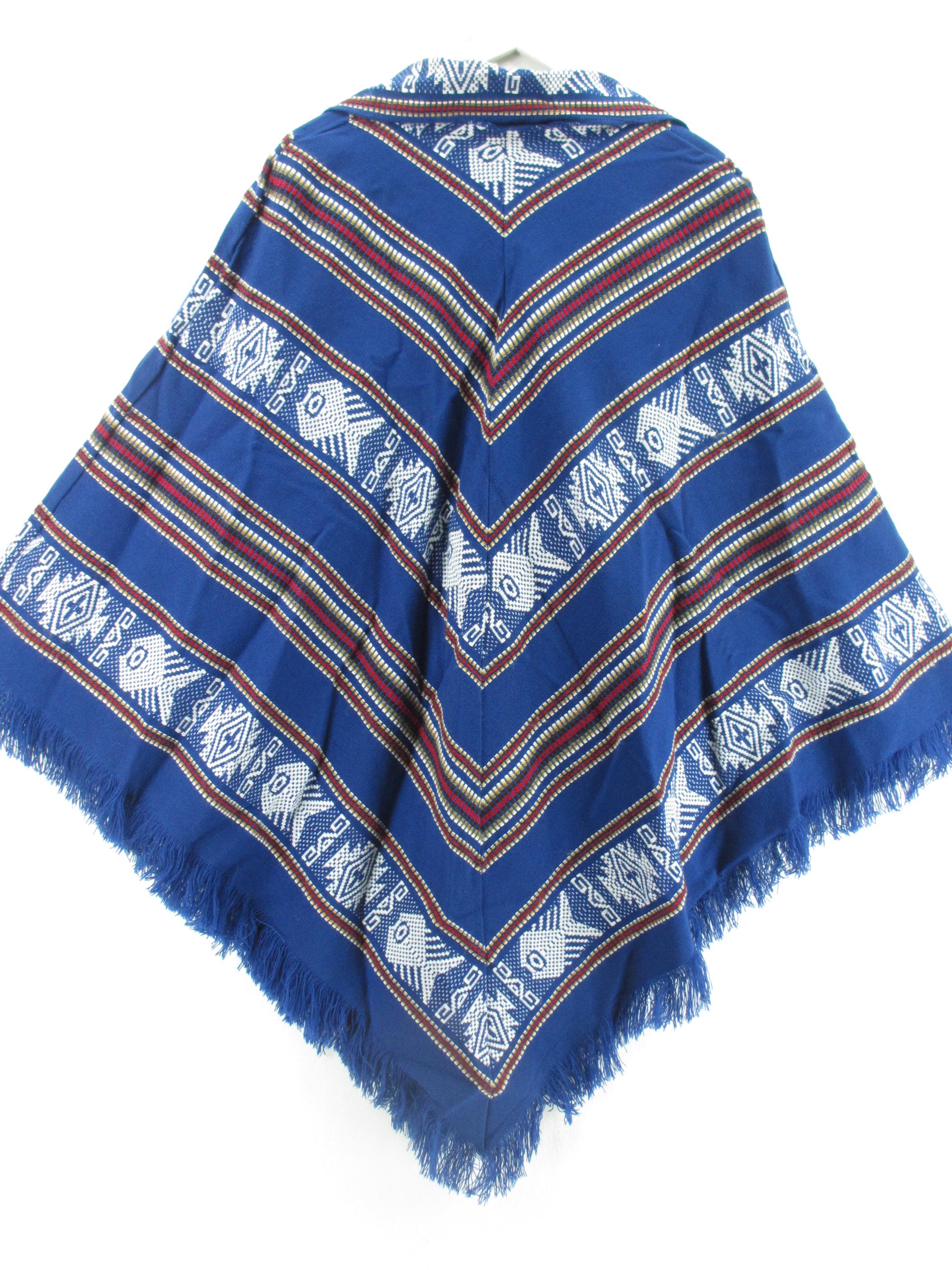 Tejidos Diaz Ecuador Poncho Blue Boho Fringe Hooded Cape Cloak Wool ...
