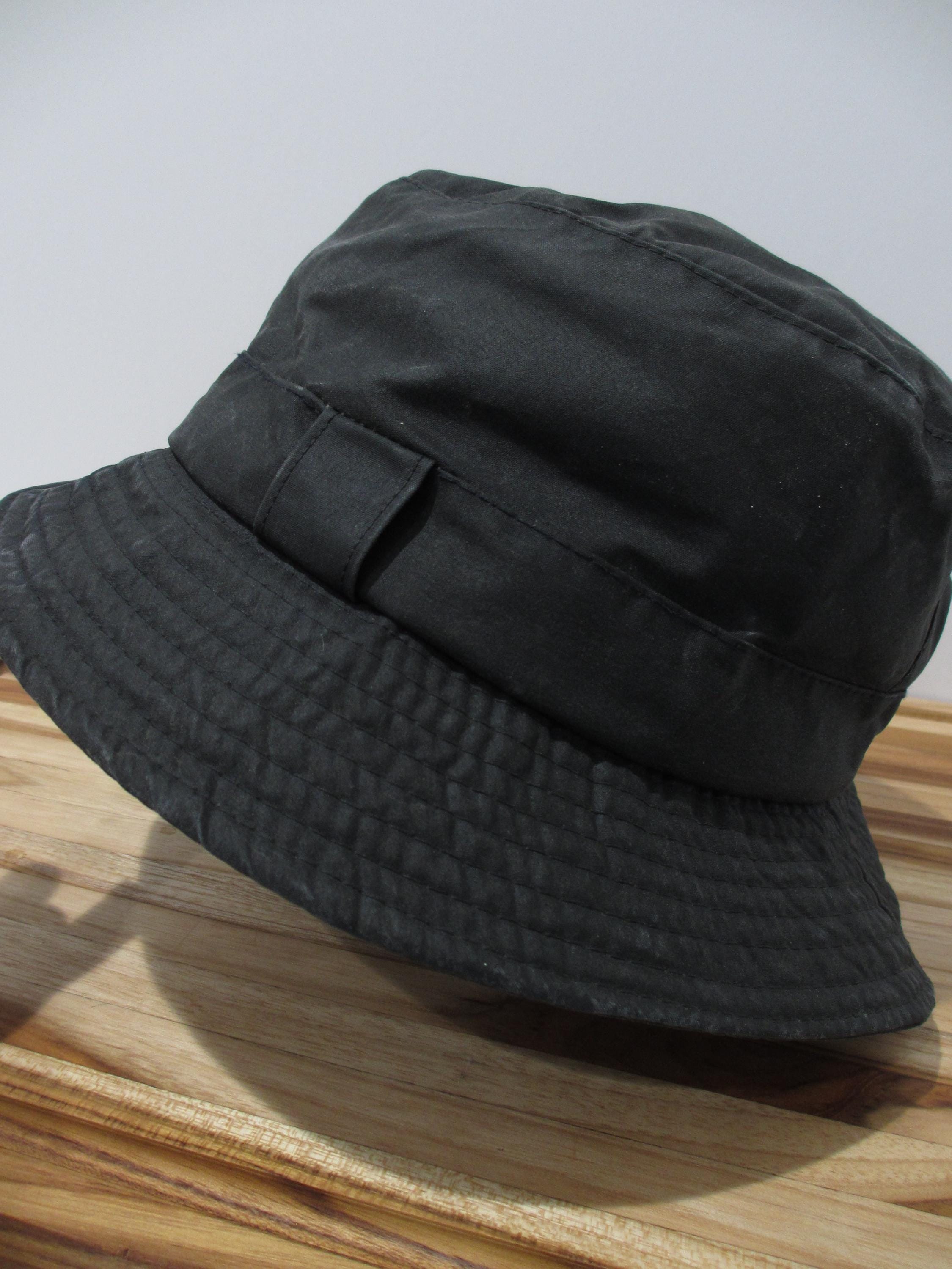 Vintage Barbour Waxed Cotton Bucket Hat Black Size L Made in  display picture 2