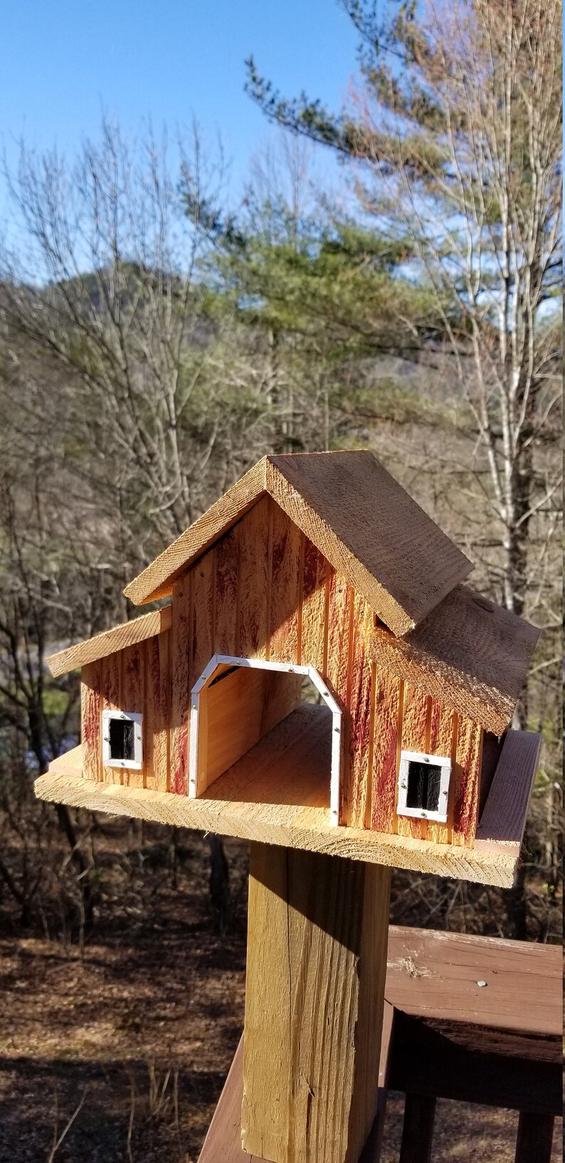 Home Garden Little Red Barn Bird Feeder Solid Cedar Wood