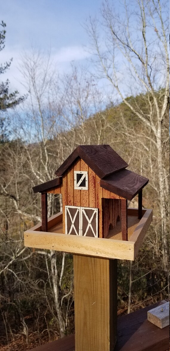 Small Old Red Barn Bird Feeder Solid Cedar Wood Handcrafted In Etsy