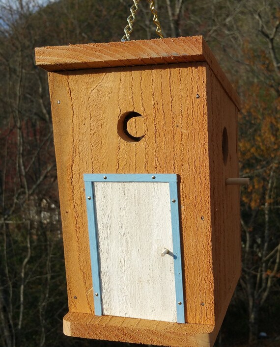 Solid Wood Cedar Bird House Outhouse With Moon Etsy