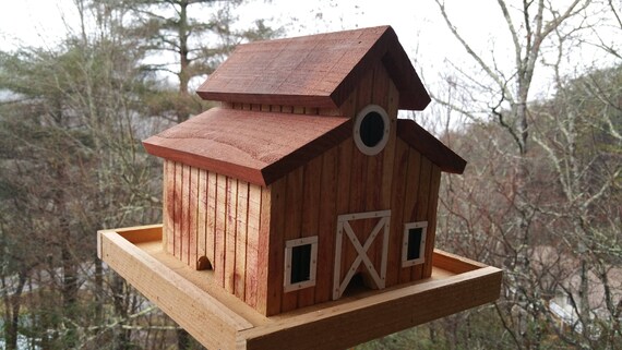 Little Red Barn Bird Feeder Solid Cedar Wood Handcrafted In Etsy