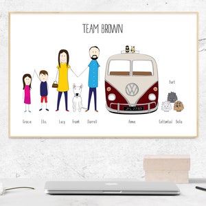 Personalised Family Portrait, Custom Family Picture, Personalised Print, Unique Character drawing, Bespoke Family Cartoon, Christmas Gift image 1