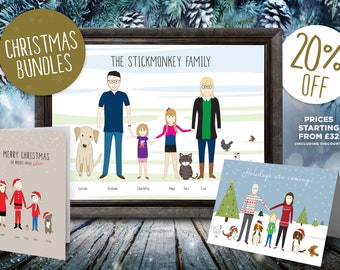 Personalised Christmas Bundle, Family Portrait, Christmas cards, Custom Print, Unique Family Picture