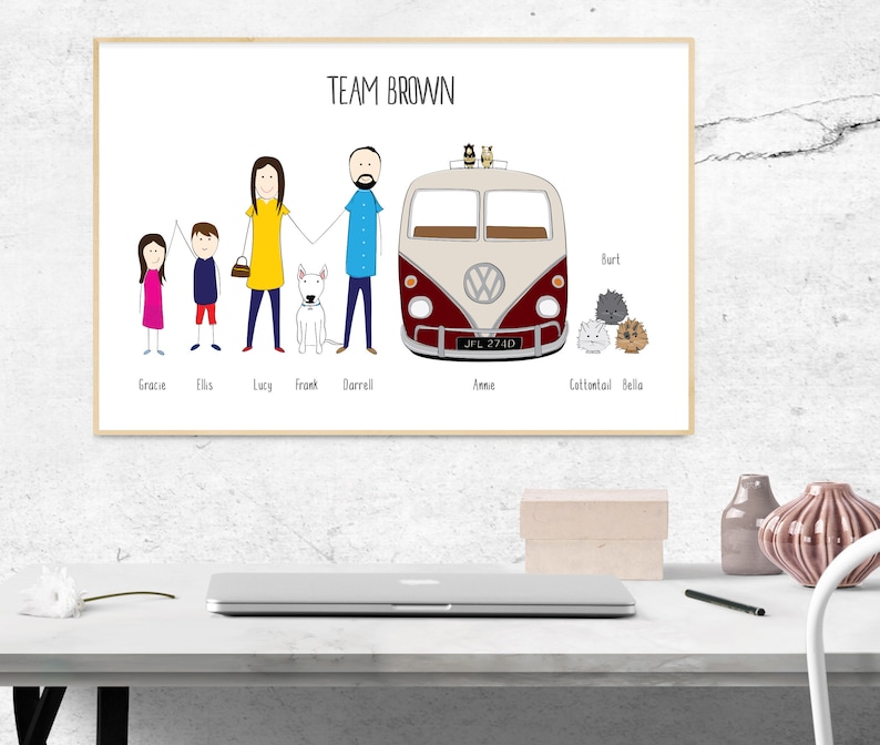 Personalised Family Portrait, Custom Family Picture, Personalised Print, Unique Character drawing, Bespoke Family Cartoon, Christmas Gift image 1