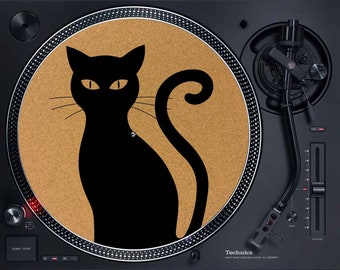 12" Cork Slipmat - Black Cat  Turntable Slipmat