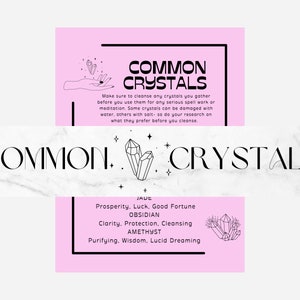 Common Crystals, Printable Book of Shadows Page Pink