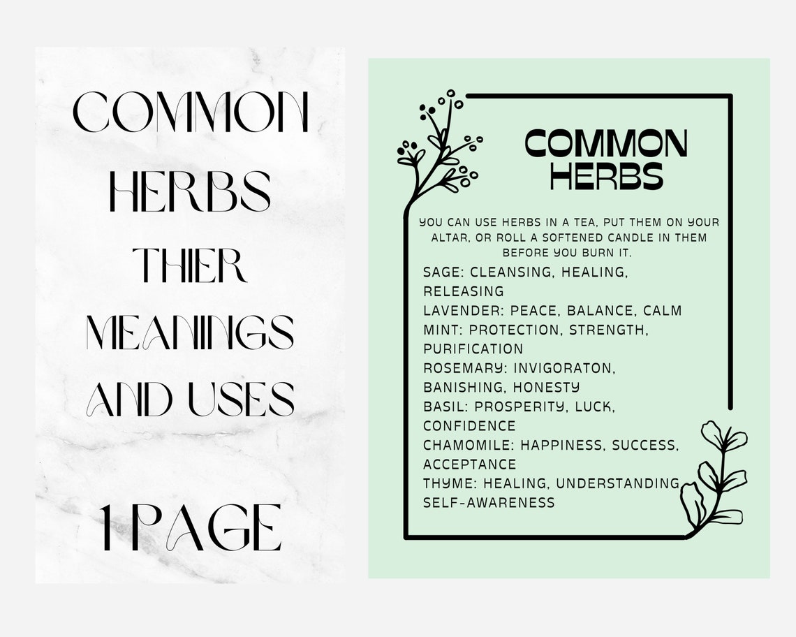 Common Herbs, Printable Grimoire Page Green - Etsy