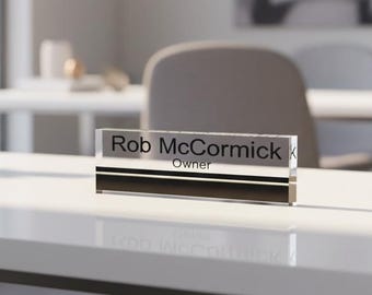 Plaque nominative personnalisée en acrylique transparent : décoration de bureau professionnelle