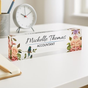 ARTBLOX | Custom Acrylic Name Plate Personalize Desk Plaque for Office Hospital Teacher Decoration Birds Design