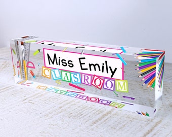 Personalized Desk Name Plate For Office Desk Gold Teacher Design On Acrylic Glass Cute Work Promotion Christmas Customized Gift Office Decor
