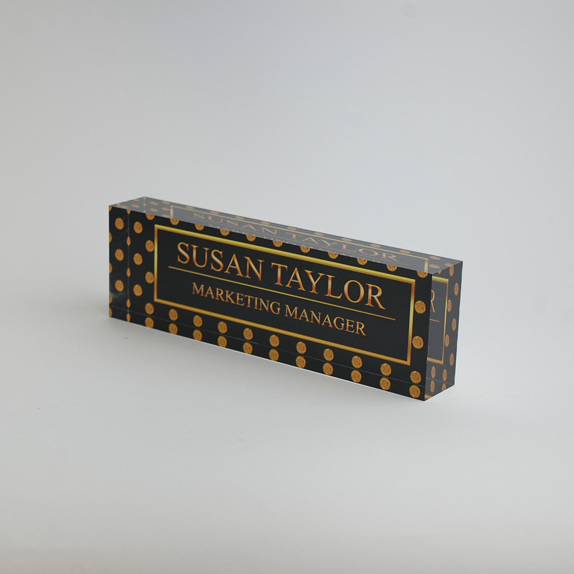 Personalized Desk Name Plate Name Title On Gold Polka Dots