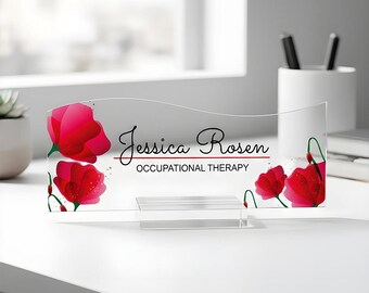 Personalized Acrylic Desk Nameplate, Floral Office Decor