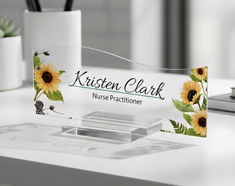 Personalized Acrylic Office Name Plate, Promotion Gift, Sunflower