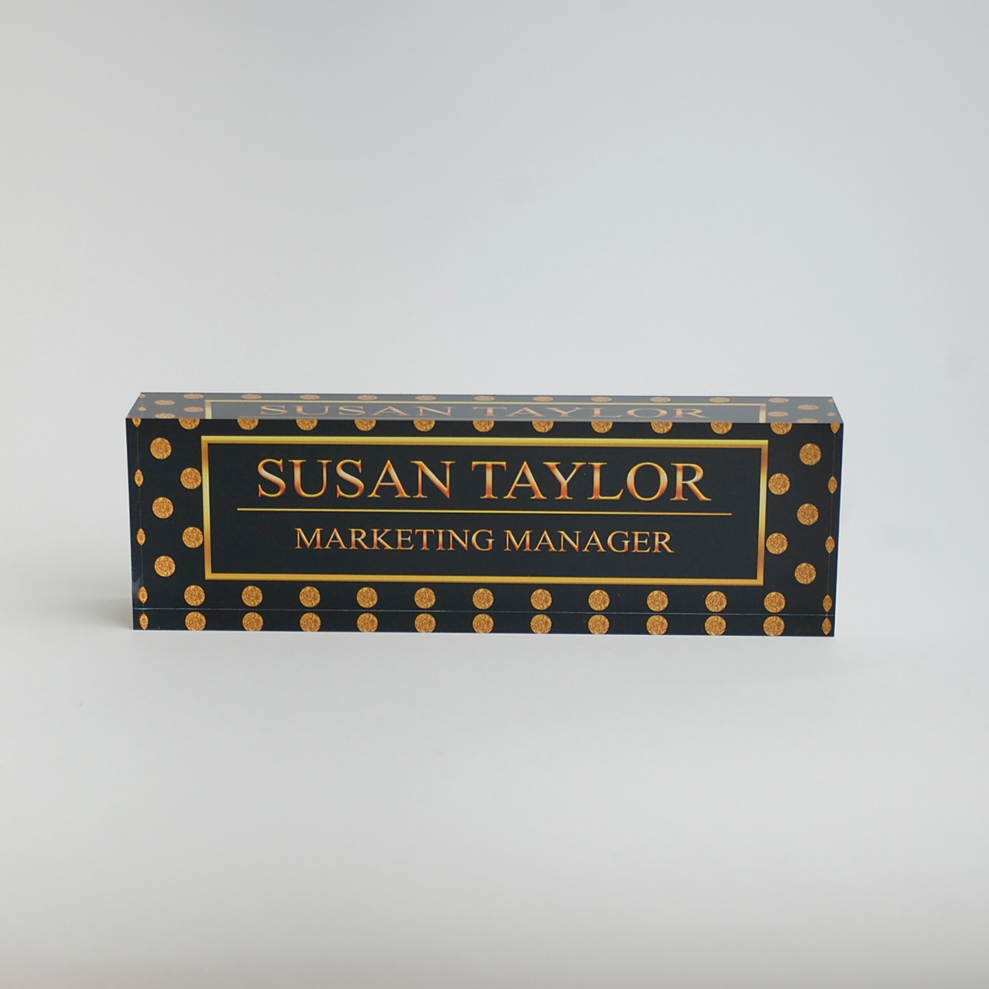 Personalized Desk Name Plate Name Title On Gold Polka Dots