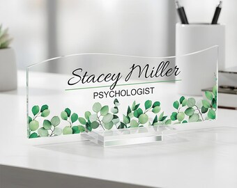 Personalized Floral Acrylic Desk Name Plate, Custom Office Sign