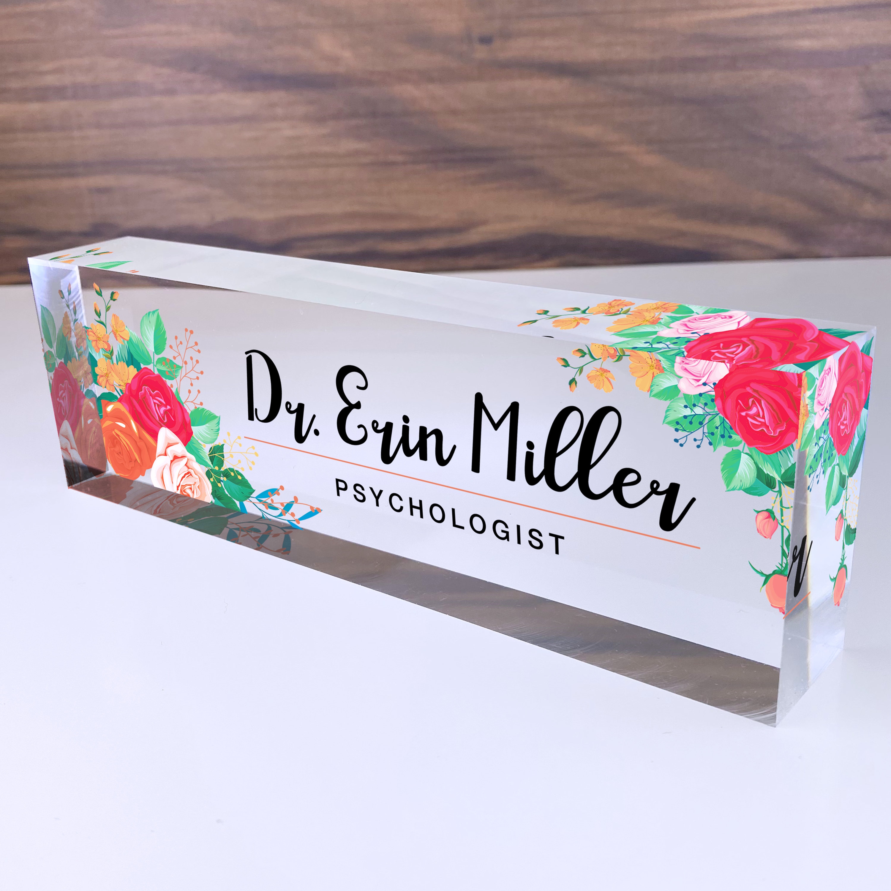 Personalized Name Plate For Desk Mixed Flowers Design On Clear best-name-plate-design-ideas-for-your-home