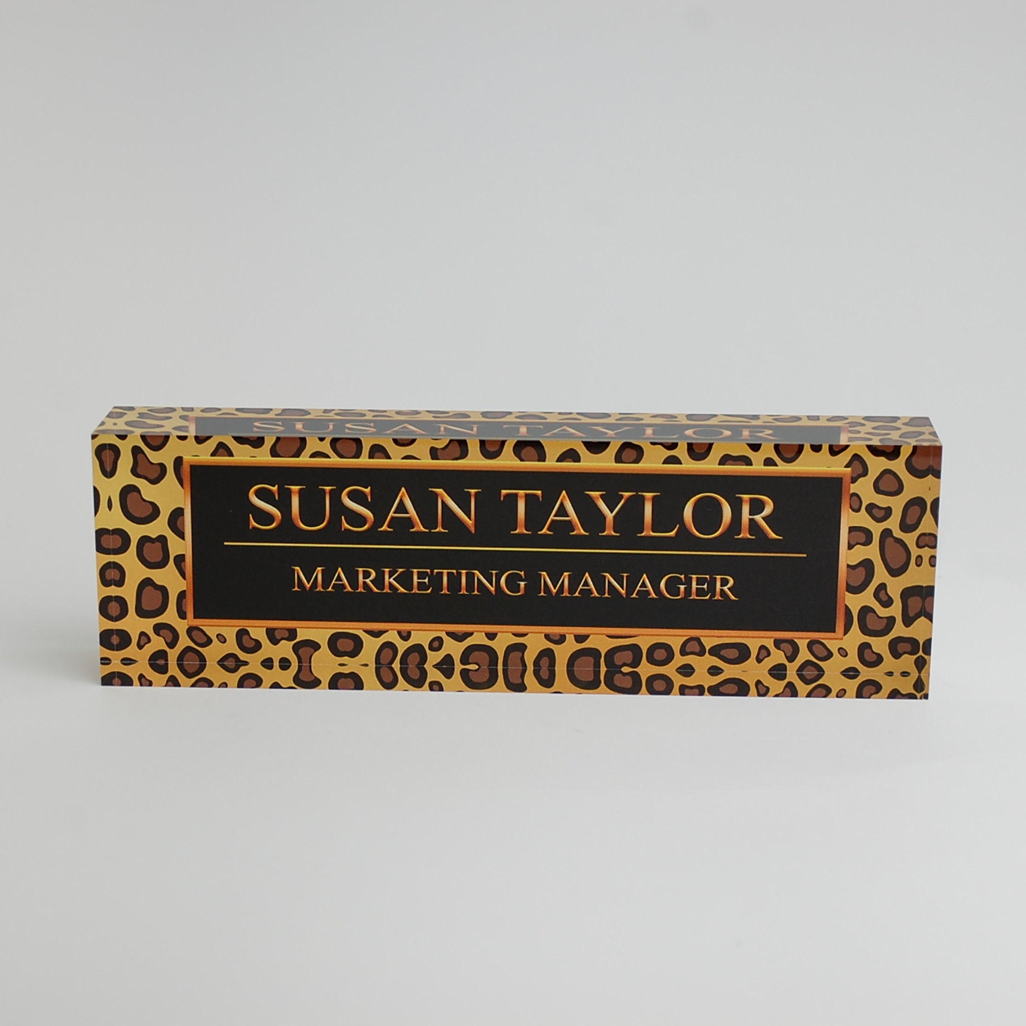 Personalized Desk Name Plate Name Title On Leopard Design