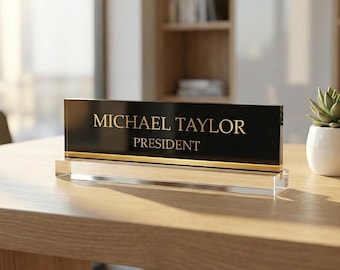 Personalized Black, Gold Desk Name Plate, Custom Office Decor, Name Plate Sign, Desk Plaque